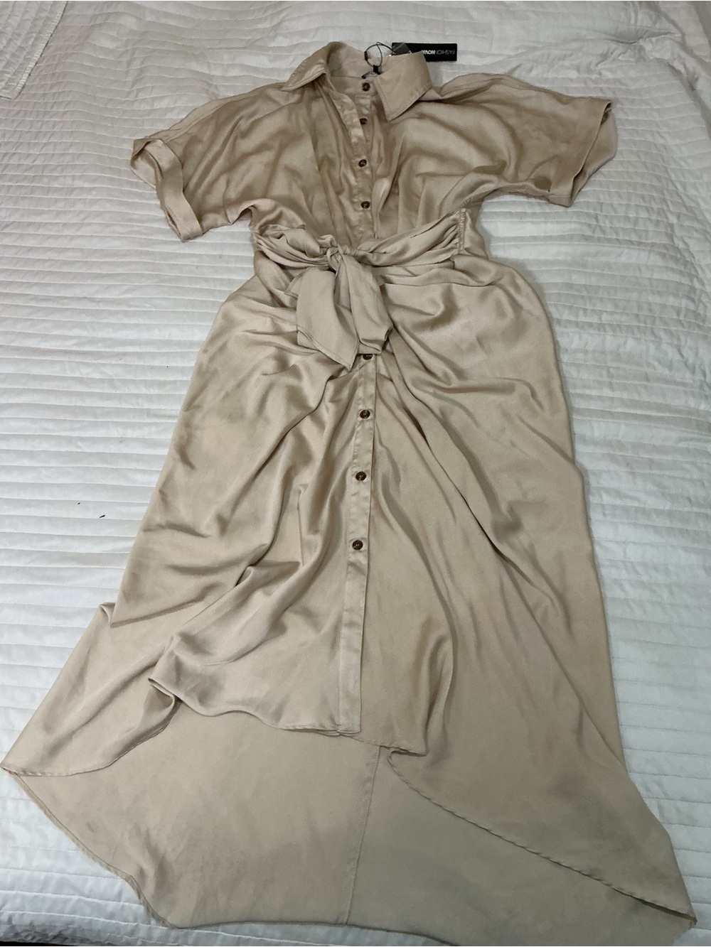 Fashion Nova Sage Satin Tie-Front Midi Dress - Picture 3 of 8